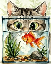 Paint by Numbers Kit Curious Cat Fish for Adults and Kids Beginner