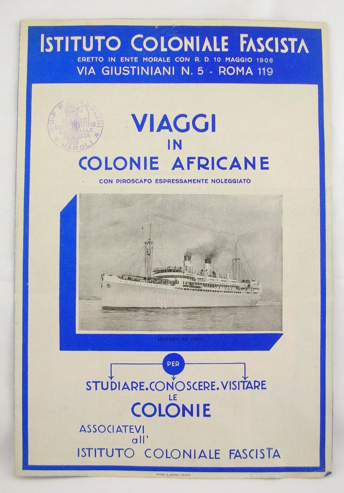 BROCHURE GUF MUSSOLINI NAPOLI IST. COLONIALE FASCISTA VIAGGI COLONIE AFRICANE
