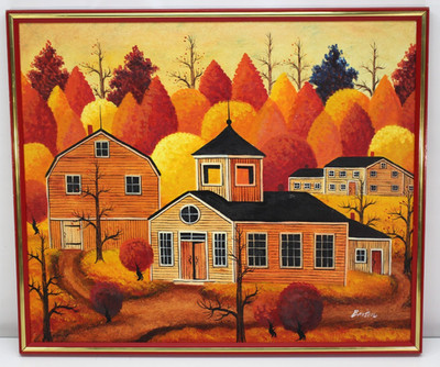 Jonas Bradford Oil Canvas Folk Art Signed Framed Painting Amish