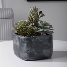 Potted Faux Artificial Plant Realistic Green Succulent in Gray Pot Home Decor