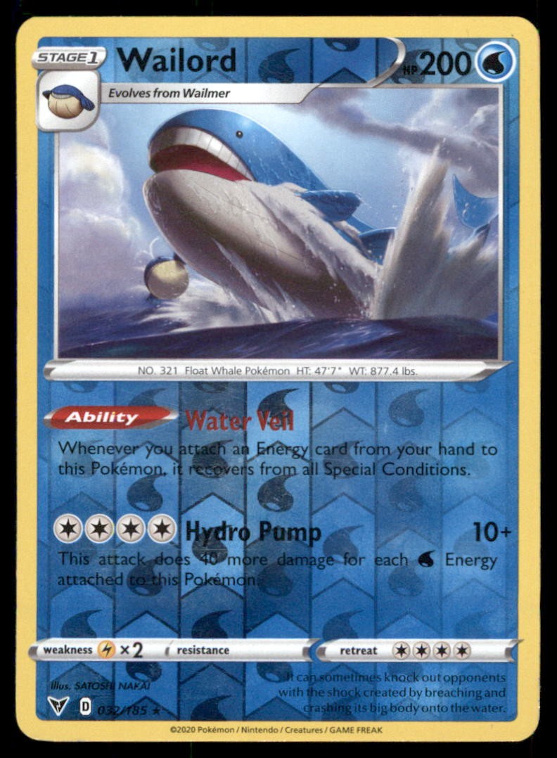 Wailord 032/185 Holo Vivid Voltage Pokemon Card Reverse Holo