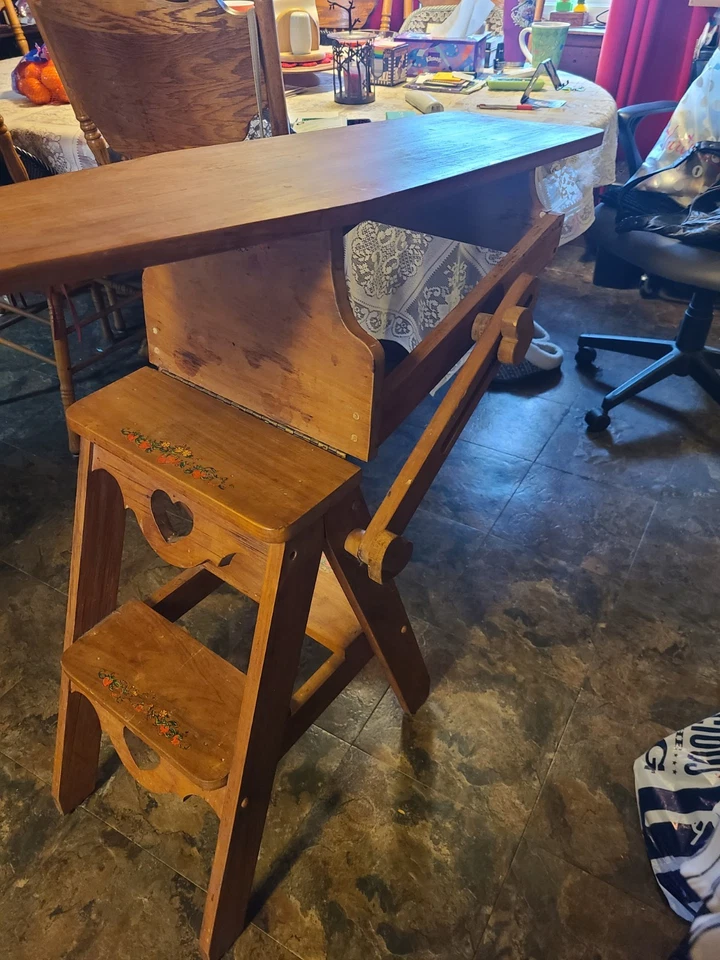 Tabla de planchar convertible 3 en 1 de madera de colección/taburete/silla/soporte para plantas Foto 3 de 4