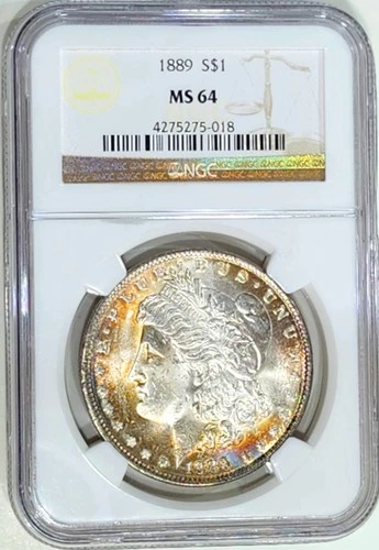 1889 NGC MS 64 Morgan Dollar Beautiful Rainbow Color Toned Better Date