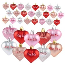 YIYA 24 Pcs Valentine's Day Heart Ornaments Glitter Heart Shaped Shining