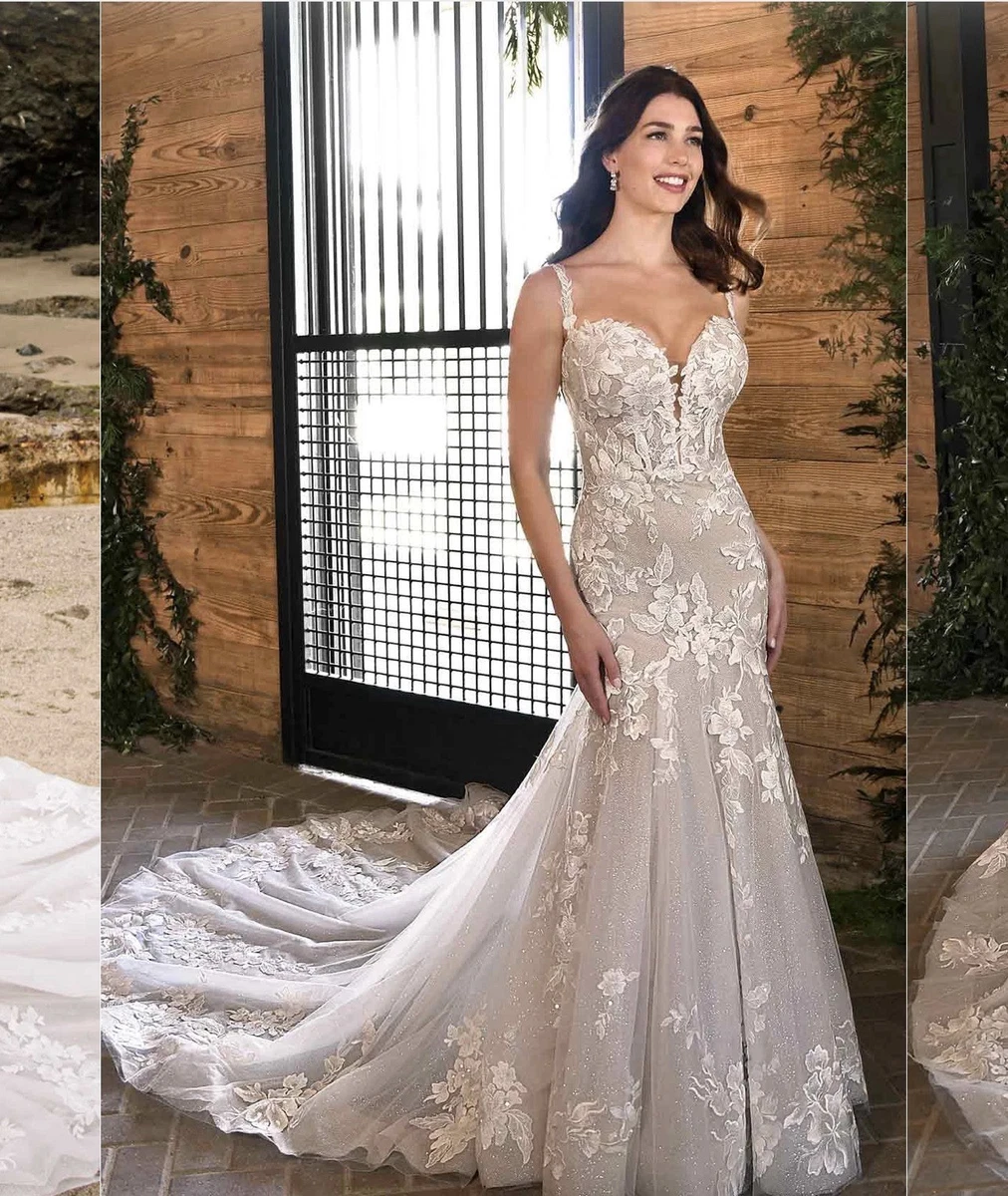 ebay wedding dresses long sleeve wedding dresses lace Long Sleeve Applique Floral Embroidered V Neck Wedding Dress
