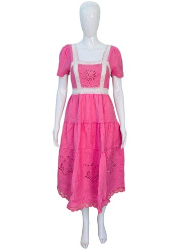 LoveShackFancy Femmes Prairie Crochet Œillet Floral Brodé Midi ROBE TAILLE S - Photo 1 sur 15