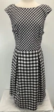 Adrianna Papell Gingham Midi Dress Sz 16 Women’s Black White Fit N Flare Tie