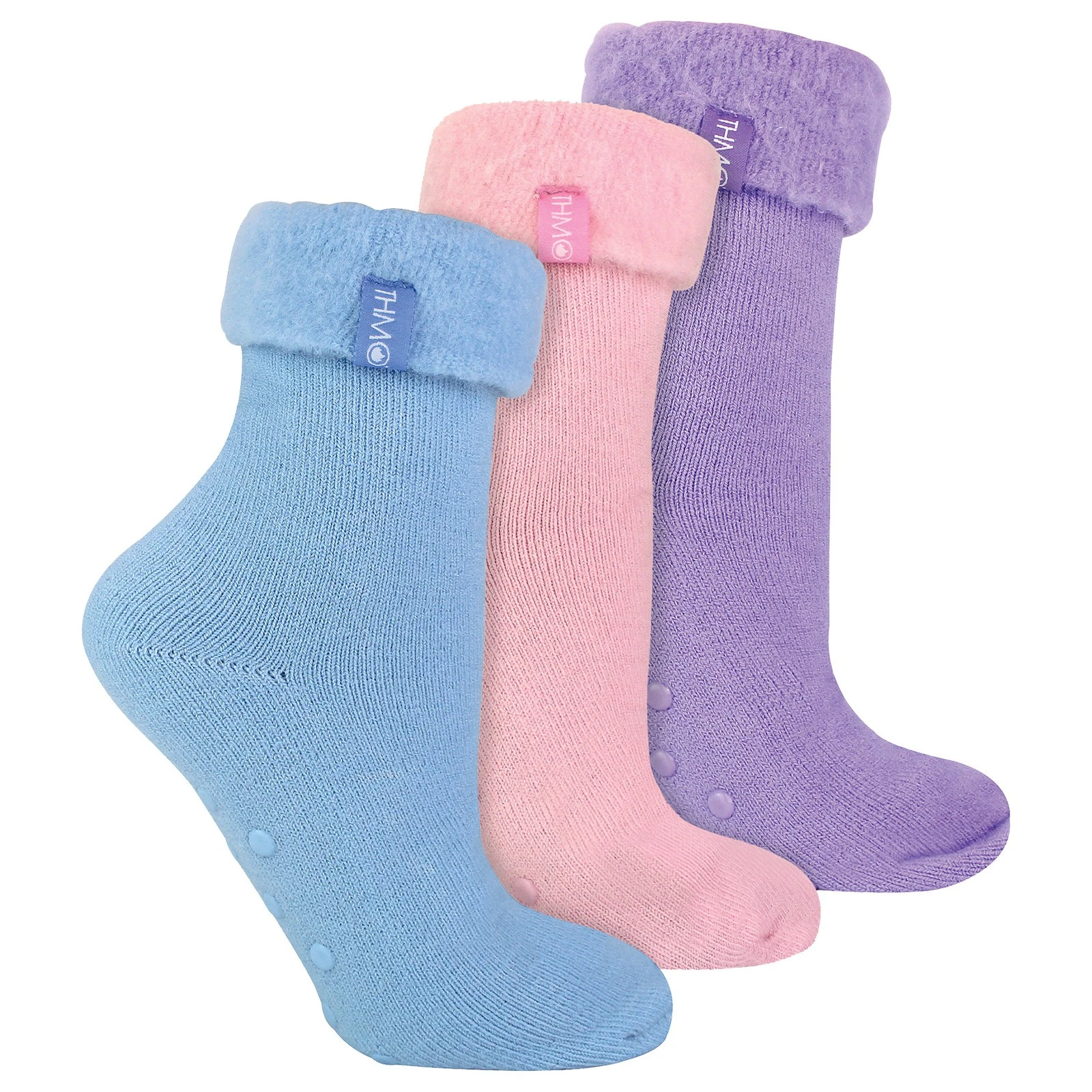 Womens Non Slip Bed Socks by THMO 3 Multi Pack Fleece Slipper Socks
