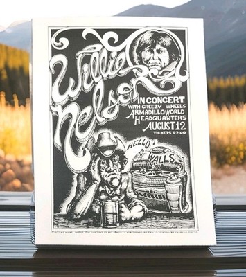 Willie Nelson Poster Armadillo World Headquarters Texas Country Music Poster 