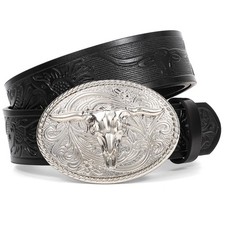 Western Leather Belt Men Women Cowgirl Cowboy Country Silver Buckle Tooled