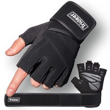 Trideer Workout Gloves for Men, Weight Lifting Medium, Black-Wrist