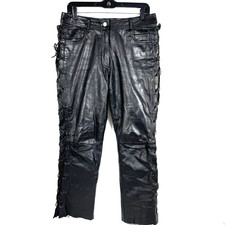 Highway 1 One Leather Pants Adult 30" Waist Black Lace Up Biker Unisex 90s
