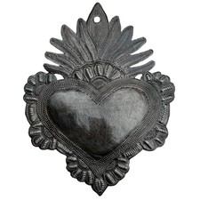 Hand Chiseled Haitian Metal Flaming Heart Wall Art Fair Trade 7x9 Decor Gifts