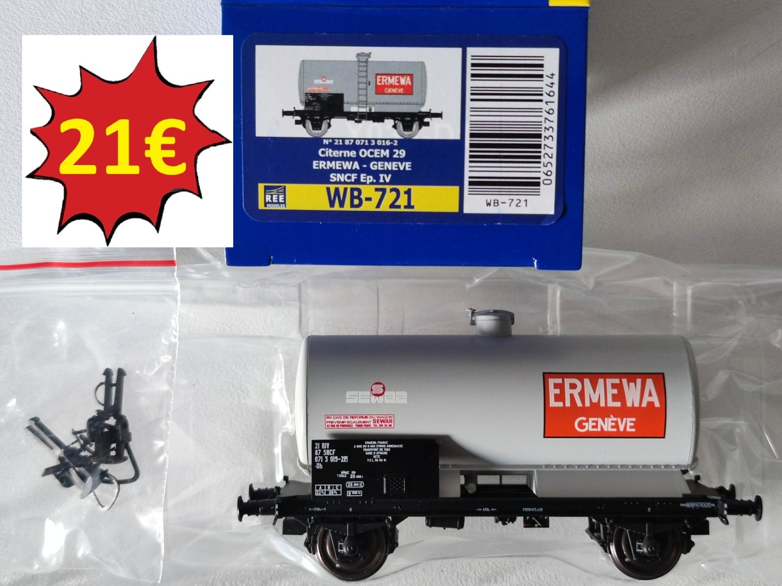 Citerne OCEM 29 REE WB-721 à l'échelle HO, wagon miniature de précision SNCF