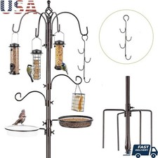 Bird Feeder Stand Kit W/ Six Hooks Metal Pole Backyard Bird Feeding Station New