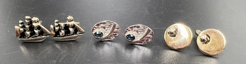 x3 Vintage SWANK Cufflink Sets - Ship, Silver with Blue Stone, and Gold Tone
