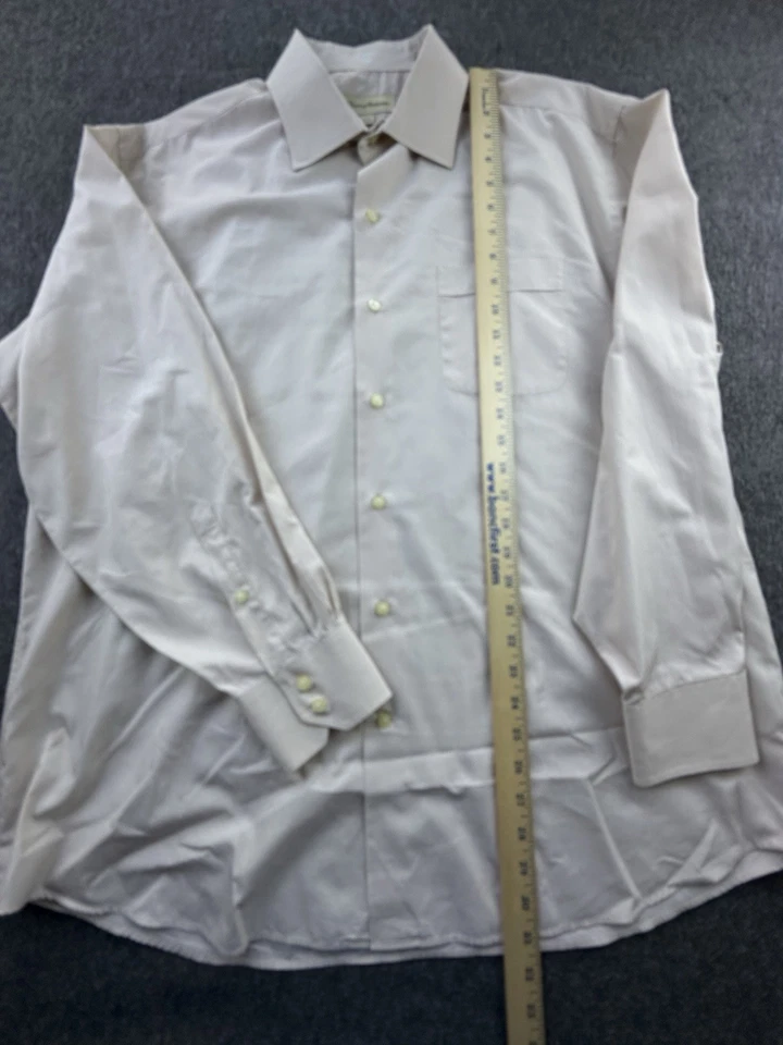 Camisa de vestir Tommy Bahama para hombre 17,5 beige blanco a rayas manga larga con botones Foto 4 de 4