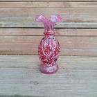 Vintage Fenton Cranberry Glass Daisy & Fern Ruffled Vase 8"
