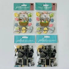 JOLEE'S BOUTIQUE 3-D Stickers Easter Eggs with Basket + Haunted House 4 pack NEW