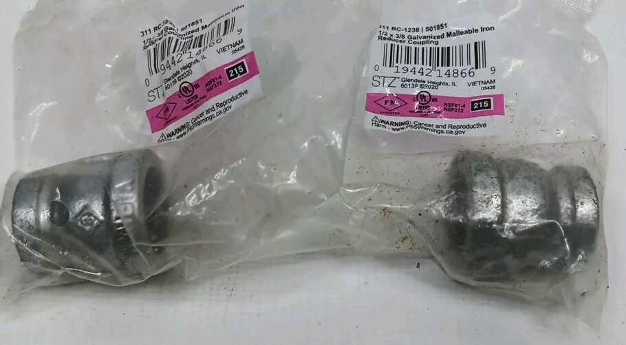 (2) 1/2" x 3/8" 150 lb Galvanized Malleable Iron Reducer Pipe Coupling