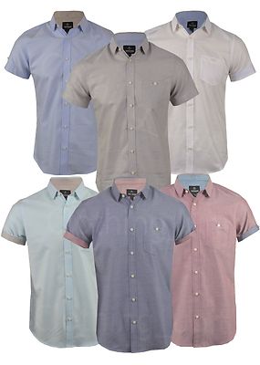 Mens Threadbare 100% Cotton Oxford Short Sleeved Shirt Plain Casual Summer S-XXL