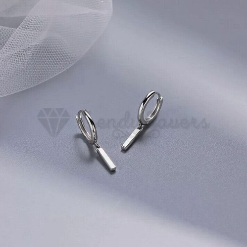 925 Sterling Silver Bar Column Dangle Drop Hoop Earrings Womens Girls Jewellery - Picture 9 of 10