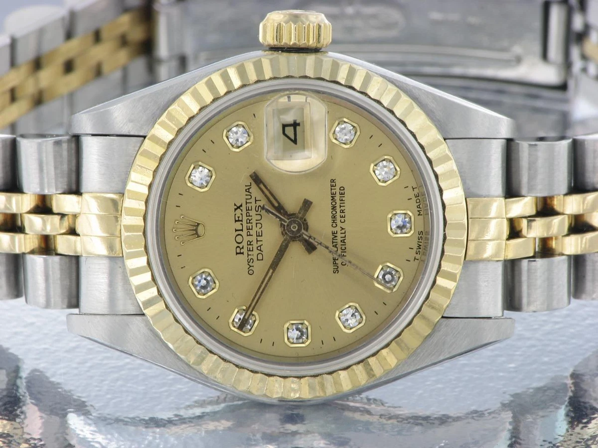 ROLEX LADIES DATEJUST WATCH STAINLESS STEEL YELLOW GOLD DIAMONDS