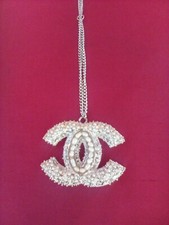 Chanel long chain with iconic pearl logo CC 2 1/4 x 2" the necklace is 15" long