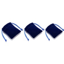 3pcs Small 2.75"X3.5" Blue Velvet Jewelry Wedding Party Gift Bag Pouches Set