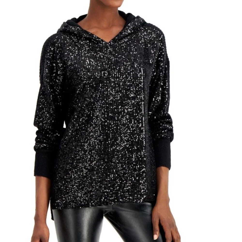 NWT! INC Sparkly Hoodie in Black | eBay