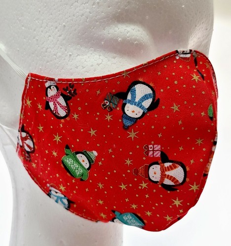 Penguin Christmas Gold Stars Print Face Mask Adult/Kid sizes - Picture 6 of 6