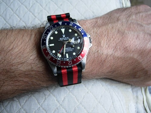 22 mm BRACELET OTAN "JAMES BOND PEPSI" NOIR ROUGE IDÉAL LIP NAUTIC SKI OU GMT - Photo 5/8