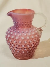 FENTON Glass CRANBERRY OPALESCENT Hobnail Smooth Edge Pitcher 5.25” – Nice!