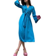 Ladies Formal Blue Work Cocktail Elastic Satin Evening Womens Dress size 8-10-16