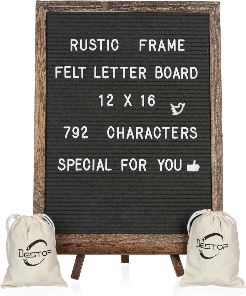 Felt Letter Board with Rustic Vintage Frame and Stand 12x16 inch