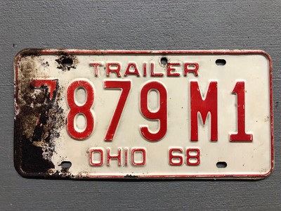 Vintage 1968 Ohio License Plate Red White 7879 M1 Trailer Ebay