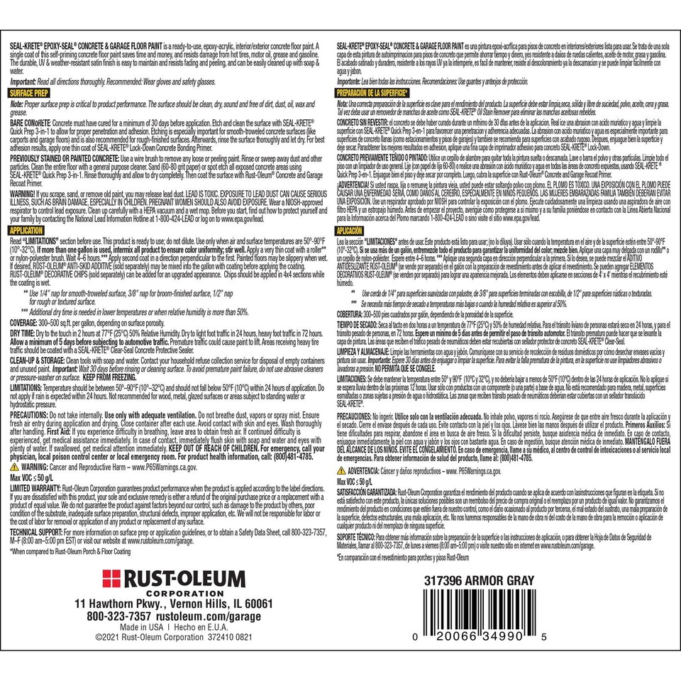 Armor Gray Seal Krete EpoxySeal Low VOC Concrete and Garage Floor