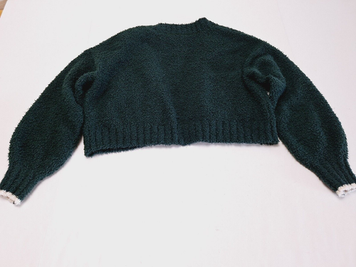Athleta Girl Cardigan Sweater S 7 Green Plush Knit Open Front LS Pockets h - Picture 3 of 4