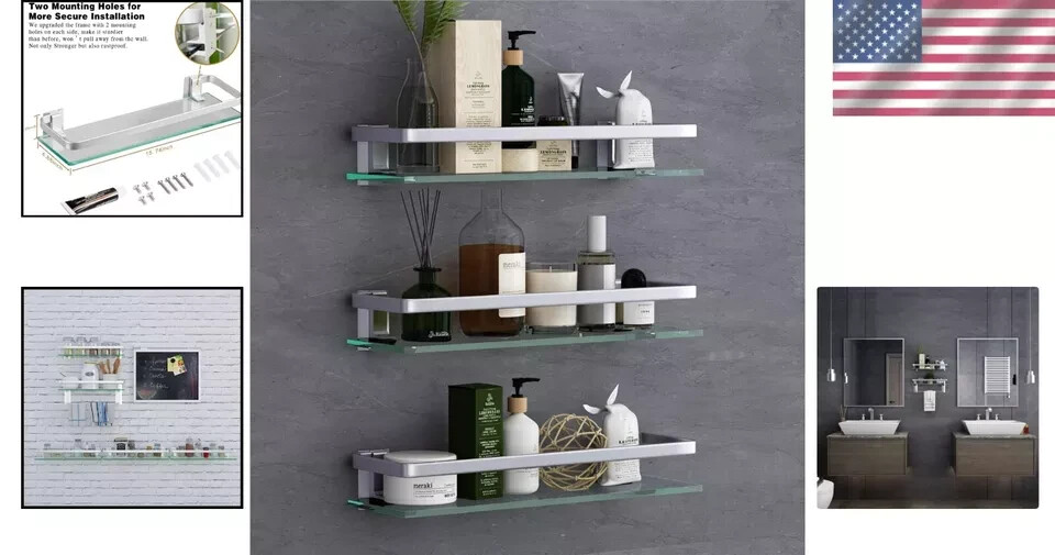 Sturdy WallMounted Glass Shelf for Bathroom Storage Rustproof Design