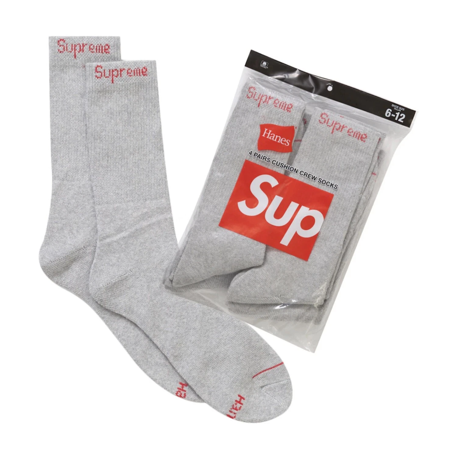 Lot de 4 chaussettes Supreme Hanes Crew style homme : Ss24a37