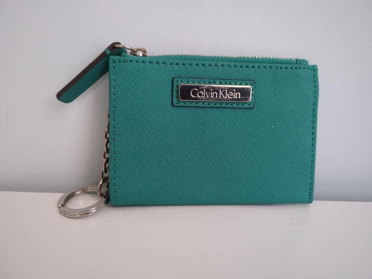 Calvin Klein Turquoise Blue Mini ID Holder Card Case Zip Wallet