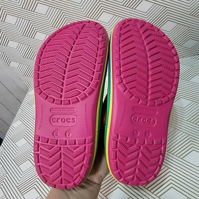 Crocs Ciabatta Paradise Pink Rainbow Band Retired Size 7  display picture 2