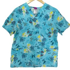 The Wonderful World Of Disney Scrub Top Small Teal Tinker Bell V Neck