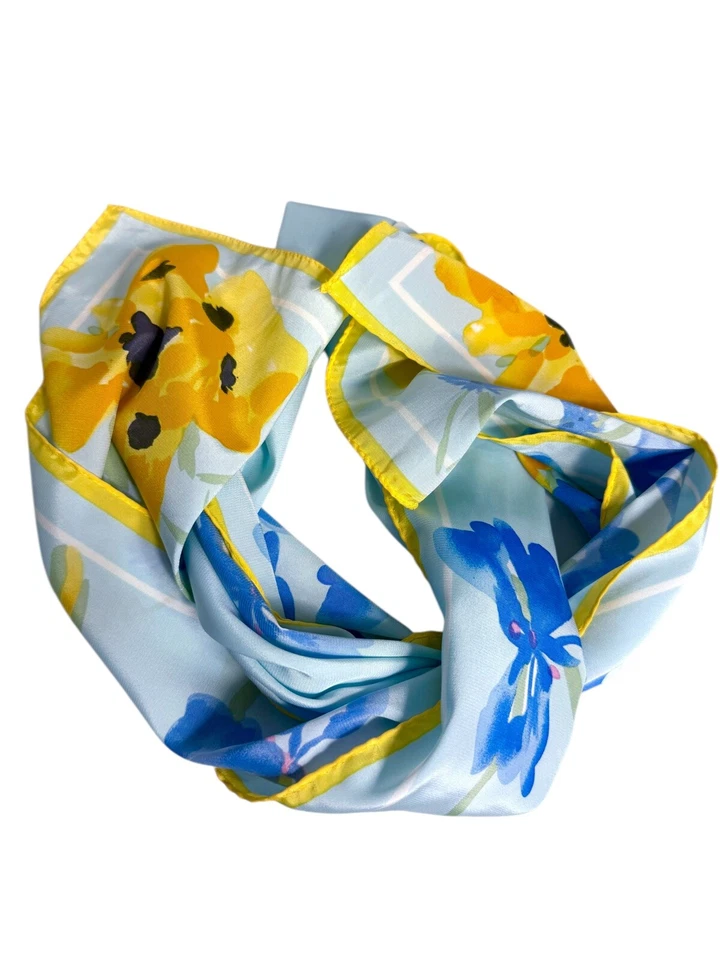 Винтажный синий желтый цветочный полиэстер Vera Veresa 46 дюймов на 10,5 дюйма - Изображение 2 из 4