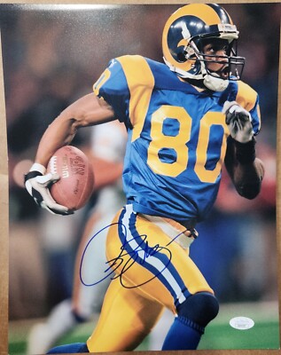 Isaac Bruce Louis Rams HOF Memphis Autographed 11x14 JSA