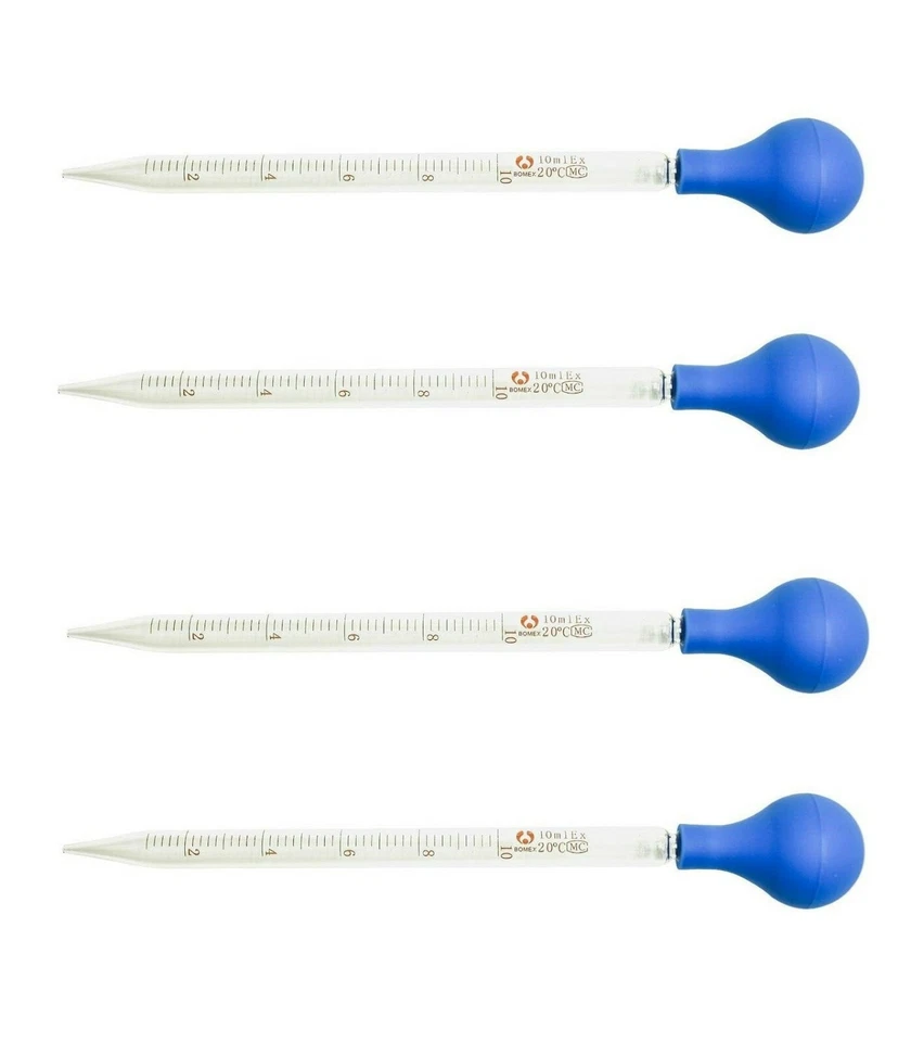 4Pk 10ml Glass Graduated Dropper Pipettes Lab Dropper with Red Rubber Cap&Scale - Image 2 of 4