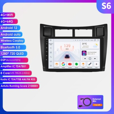 Android 12 Car Radio Player GPS Navi 6+64G CarPlay For Toyota VIOS Yaris 2007-12