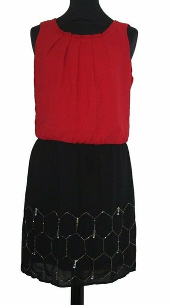 Kleid Sommerkleid TrÄGerkleid Vero Moda Rot Schwarz Pailletten Gr. S 36 Neu-image