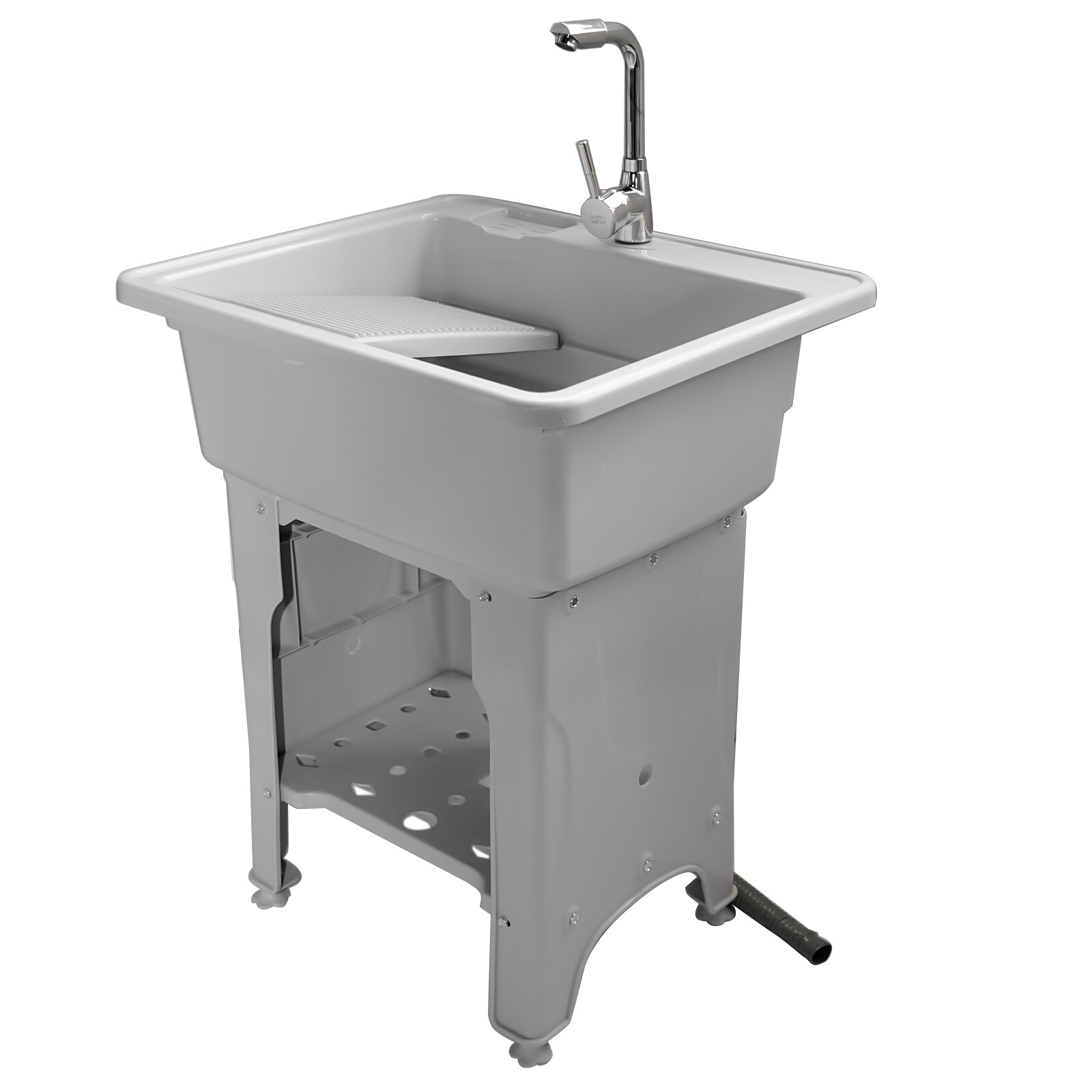 Spacious Gray Utility Sink Laundry Tub Freestanding Sink Wash Station w/ Faucet
