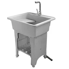 Spacious Gray Utility Sink Laundry Tub Freestanding Sink Wash Station w/ Faucet